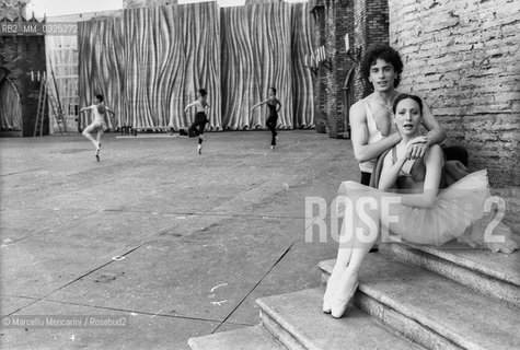 Rome, Baths of Caracalla, 1984. Italian ballet dancers Margherita Parrilla and Raffaele Paganini during a rehearsal / Roma, Terme di Caracalla, 1984. I ballerini Margherita Parrilla e Raffaele Paganini durante una prova - ©Marcello Mencarini/Rosebud2