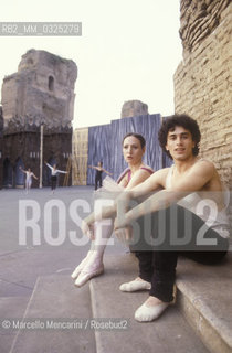 Rome, Baths of Caracalla, 1984. Ballet dancers Margherita Parrilla and Raffaele Paganini during a rehearsal / Roma, Terme di Caracalla, 1984. I ballerini Margherita Parrilla e Raffaele Paganini durante una prova - ©Marcello Mencarini/Rosebud2