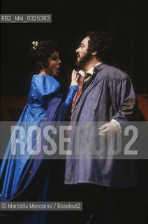 Rome Opera House, 1990. Tenor Luciano Pavarotti and soprano Raina Kabaivanska in Tosca / Teatro dellOpera di Roma 1990. Il tenore Luciano Pavarotti e il soprano Raina Kabaivanska in Tosca  - ©Marcello Mencarini/Rosebud2