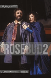 Rome Opera House, 1990. Tenor Luciano Pavarotti and soprano Raina Kabaivanska in Tosca / Teatro dellOpera di Roma 1990. Il tenore Luciano Pavarotti e il soprano Raina Kabaivanska in Tosca  - ©Marcello Mencarini/Rosebud2