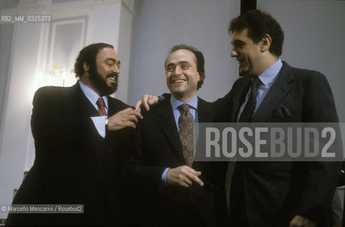 Rome, 1990. The Three Tenors: Luciano Pavarotti, José Carreras and Placido Domingo posing before the concert / Roma, 1990. I tre Tenori: Luciano Pavarotti, José Carrers e Placido Domingo in posa prima del concerto  - ©Marcello Mencarini/Rosebud2