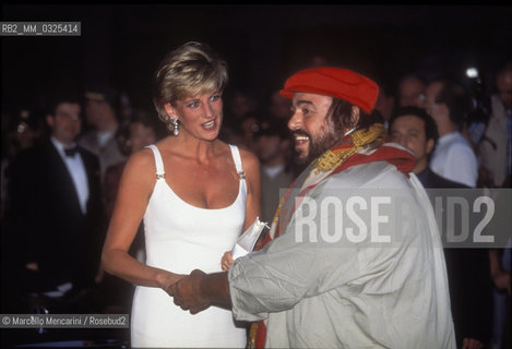 Modena, 12/09/1995, Pavarotti and Friends. Lady Diana Spencer princess of Wales and tenor Luciano Pavarotti / Modena, 12/09/1995. Pavarotti and Friends. Lady Diana Spencer e il tenore Luciano Pavarotti - ©Marcello Mencarini/Rosebud2