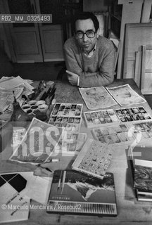 Milan, 1980. Italian cartoonist, caricaturist and illustrator Tullio Pericoli in his studio / Milano, 1980. Il disegnatore Tullio Pericoli nel suo studio - ©Marcello Mencarini/Rosebud2