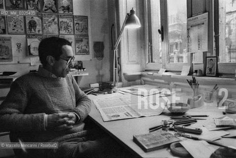 Milan, 1980. Italian cartoonist, caricaturist and illustrator Tullio Pericoli in his studio / Milano, 1980. Il disegnatore Tullio Pericoli nel suo studio - ©Marcello Mencarini/Rosebud2