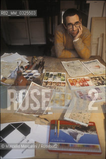 Milan, 1980. Italian cartoonist, caricaturist and illustrator Tullio Pericoli in his studio / Milano, 1980. Il disegnatore Tullio Pericoli nel suo studio - ©Marcello Mencarini/Rosebud2