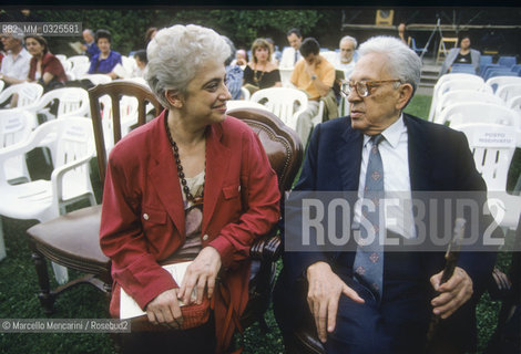 Zagarolo (Rome) July 16, 1994. Composer Goffredo Petrassi with his colleague Irma Ravinale during the celebrations for his 90th birthday in his birth town /  Zagarolo (Roma) 16 luglio 1994. Il compositore Goffredo Petrassi con la sua collega Irma Ravinale durante i festeggiamenti per il suo novantesimo compleanno nel suo paese natale - ©Marcello Mencarini/Rosebud2