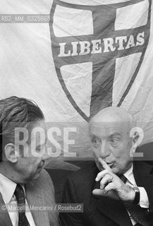 Modena, 1979. Politicians Flaminio Piccoli and Amintore Fanfani, members of the Italian Christian Democracy Party, at the Festa dellAmicizia (Friendship Festival), the annual meeting of their party / Modena, 1979. I politici democristiani Flaminio Piccoli e Amintore Fanfani alla Festa dellAmicizia, raduno annuale del loro partito - ©Marcello Mencarini/Rosebud2