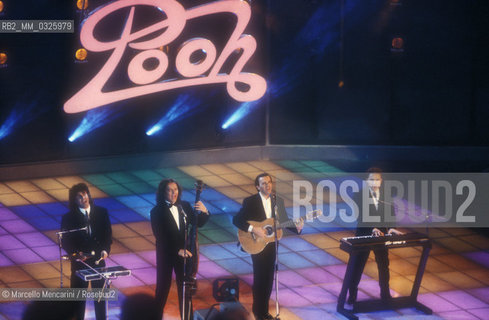 Italian pop group The Pooh: Stefano DOrazio, Red Canzian, Dodi Battaglia, Roby Facchinetti (about 1987) / Il gruppo pop dei Pooh: Stefano DOrazio, Red Canzian, Dodi Battaglia, Roby Facchinetti (1987 circa) - ©Marcello Mencarini/Rosebud2