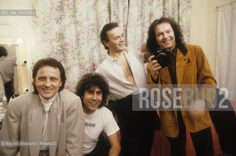 Sanremo Music Festival 1990. Italian pop group The Pooh: Roby Facchinetti, Stefano DOrazio, Dodi Battaglia, Red Canzian / Festival di Sanremo 1990. Il gruppo pop dei Poooh: Roby Facchinetti, Stefano DOrazio, Dodi Battaglia, Red Canzian - ©Marcello Mencarini/Rosebud2