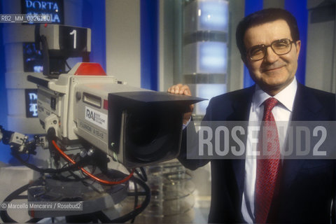 Italian politician Romano prodi at TV program Porta a Porta, 1996 / Il politico Romano Prodi ospite della trasmissione televisiva Porta a porta, 1996 - ©Marcello Mencarini/Rosebud2