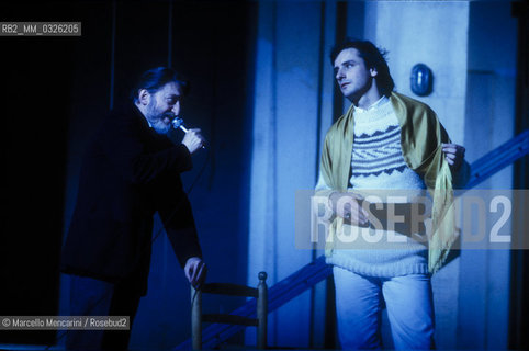 Rome, 1984. Itaian actors Franco Parenti and Maurizio Schmidt in I promessi sposi alla prova  (The Betrothed to the Test) written by Giovanni Testori and directed by Franco Parenti / Gli attori Franco Parenti and Maurizio Schmidt in I promessi sposi alla prova - ©Marcello Mencarini/Rosebud2