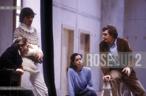 Rome, 1984. Italian actors Franco Parenti, Maurizio Schmidt, Andrée Ruth Shammah and Giovanni Crippa, in I promessi sposi alla prova (The Betrothed to the Test) written by Giovanni Testori and directed by Franco Parenti / Roma, 1984. Gli attori Franco Parenti, Maurizio Schmidt, Andrée Ruth Shammah e Giovanni Crippa, in I promessi sposi alla prova scritto da Giovanni Testori e diretto da Franco Parenti - ©Marcello Mencarini/Rosebud2