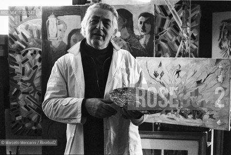 Rome, 1981. Italian painter Domenico Purificato in his studio / Roma, 1981. Il pittore Domenico Purificato nel suo studio - ©Marcello Mencarini/Rosebud2