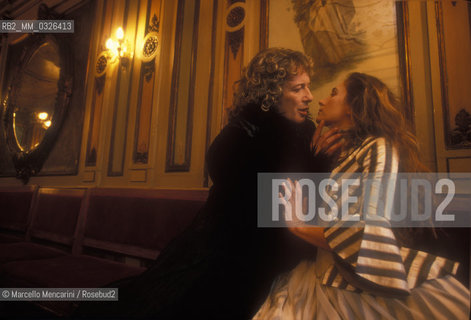 Venice, Caffè Florian, 1997. Actors Aldo Reggiani and Margherita Piantini in their costumes as protagonists of Casanova by A.Schnitzler, directed by Alberto Casari / Venezia, Caffè Florian, 1997. Gli attori Aldo Reggiani e Margherita Piantini posano con i loro costumi di scena come protagonisti di Casanova da A.Schnitzler, diretto da Alberto Casari - ©Marcello Mencarini/Rosebud2