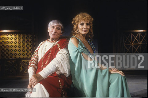 Ancient Ostia (Rome), Teatro Romano, July 1984. Italian actors Renato Rascel and Giuditta Saltarini in Plautus Casina / Ostia Antica (Roma), Teatro Romano, luglio 1984. Gli attori Giuditta Saltarini e Renato Rascel in Casina di Tito Maccio Plauto - ©Marcello Mencarini/Rosebud2