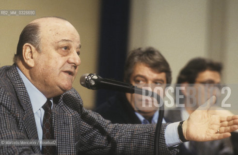 Sanremo Music Festival 1984. Gianni Ravera, music organizer of the Festival, during a press conference / Festival di Sanremo 1984. Lorganizzatore musicale Gianni Ravera durante una conferenza stampa - ©Marcello Mencarini/Rosebud2