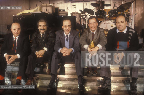 Sanremo Music festival 1990. Italian TV production company Publispei: Mocchi, Zanca, Marco Ravera, Patriarca, Franco Cantarelli / Festival di Sanremo 1990. La società di produzione televisiva Publispei: Mocchi, Zanca, Marco Ravera, Patriarca, Franco Cantarelli - ©Marcello Mencarini/Rosebud2