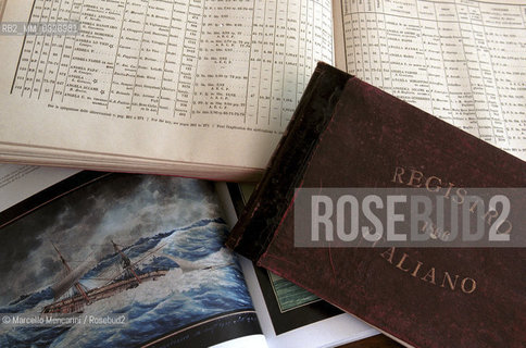 Genoa, February 2000. Old ship registers in the Italian Naval Registry (RINA) headquarters / Genova, febbraio 2000. Vecchi registri navali nella sede del RINA, Registro Italiano Navale- ©Marcello Mencarini/Rosebud2