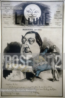 Caricature of composer Gioacchino Rossini by André Gill for the newspaper La Lune (1867) / Caricatura del compositore Gioacchino Rossini  disegnata nel 1867 da André Gill per il giornale La Lune - Reproduced by Marcello Mencarini
/Rosebud2