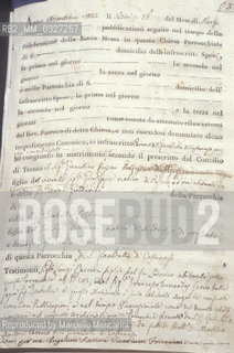 Certificate of the wedding between composer Gioacchino Rossini and Spanish soprano Isabella Colbran (celebrated at Castenaso, near Bologna, on March 22, 1822) / Atto di matrimonio tra il compositore Gioacchino Rossini e il soprano spagnolo Isabella Colbran (celebrato a Castenaso, Bologna, il 22 marzo 1822) - Reproduced by Marcello Mencarini
/Rosebud2