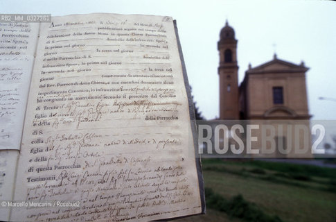 Castenaso (Bologna), Madonna del Pilar Church, where the wedding between Gioacchino Rossini and Isabella Colbran was celebrated (on March 22, 1822), and Certificate of the wedding / Castenaso (Bologna), Chiesa della Madonna del Pilar, dove fu celebrato il matrimonio tra il compositore Gioacchino Rossini e il soprano spagnolo Isabella Colbran (il 22 marzo 1822) e certificato del matrimonio - ©Marcello Mencarini/Rosebud2