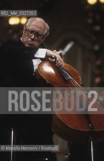 Venice, La Fenice Theater, 1984.  Russian conductor and cellist Mstislav Rostropovich playing the cello / Venezia, Teatro La Fenice, 1984. Il violoncellista e direttore dorchestra Mstislav Rostropovich mentre suona il violoncello - ©Marcello Mencarini/Rosebud2