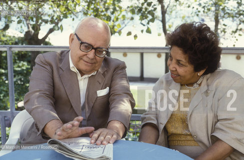 Venice Lido, Venice Film Festival 1984. Italian artist Aligi Sassu and his wife Helenita Olivares / Lido di Venezia, Mostra de Cinema di venezia 1984. Lartista Aligi Sassu con sua moglie Helenita Olivares - ©Marcello Mencarini/Rosebud2