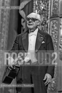 Venice, La Fenice Theater, 1980. Classical guitarist Andrés Segovia performing at his concert for receiving the A Life for Music award / Venezia, Teatro La Fenice, 1980. Il chitarrista classico Andrés Segovia durante il suo concerto in occasione del premio Una vita per la musica a lui attribuito - ©Marcello Mencarini/Rosebud2