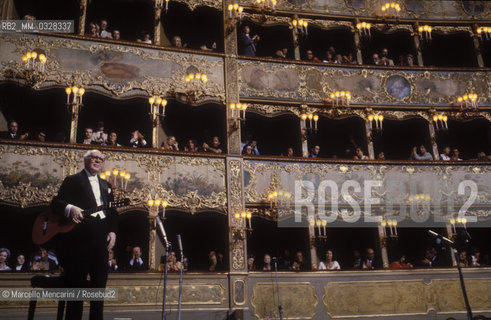 Venice, La Fenice Theater, 1980. Classical guitarist Andrés Segovia performing at his concert for receiving the A Life for Music award / Venezia, Teatro La Fenice, 1980. Il chitarrista classico Andrés Segovia durante il suo concerto in occasione del premio Una vita per la musica a lui attribuito - ©Marcello Mencarini/Rosebud2