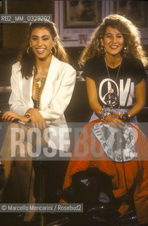 Sanremo Music festival 1991. Italian pop singers Sabrina Salerno and jo Squillo, at the Festival with the song Siamo Donne / Festival di Sanremo 1991. Sabrina Salerno e Jo Squillo, al Festival con al canzone Siamo donne - ©Marcello Mencarini/Rosebud2