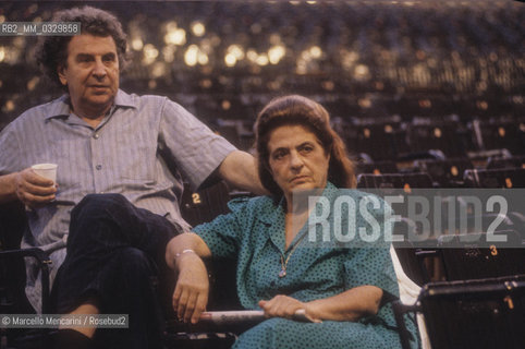 Rome, Baths of Caracalla, 1991. Greek composer Mikis Theodorakis and his wife Myrto Altinoglou during a rehearsal / Roma, Terme di Caracalla, 1991. Il compositore greco Mikis Theodorakis e sua moglie Myrto Altinoglou durante una prova - ©Marcello Mencarini/Rosebud2