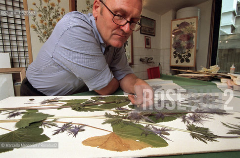 Turin, December 6, 2000. British artist Stuart Thornton in his studio where he composes his botanicals / Torino, 6 dicembre 2000. Lartista inglese Stuart Thornton nel suo studio dove compone i suoi erbari - ©Marcello Mencarini/Rosebud2