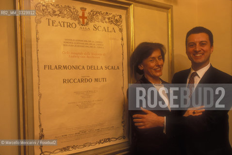 Milano, Teatro alla Scala, 1998. Daria Tinelli Rocca, presidente della Fondazione del Teatro alla Scala, e il compositore Paolo Arcà  / Milan, La Scala Theater, 1998, President of La Scala Theater Foundation Daria Tinelli Rocca, and composer Paolo Arcà - ©Marcello Mencarini/Rosebud2