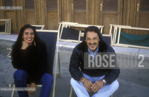 Sanremo Music Festival 1990. Brazilian singer-songwriter Toquinho and his wife Monica / Festival di Sanremo 1990. Il cantautore brasiliano Toquinho e sua moglie Monica - ©Marcello Mencarini/Rosebud2