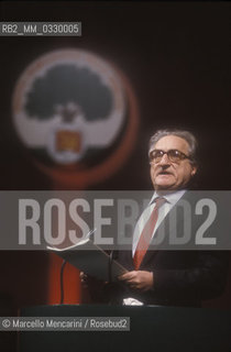 Italian politician Aldo Tortorella at the XXth Rimini congress in February 1991, when the Italian Communist Party changed its name to the Democratic Party of the Left (PDS) / Rimini, 1991. Il politico Aldo Tortorella al XX° Congresso del Partito Comunista Italiano, quando il PCI ha cambiato nome diventando Partito Democratico della Sinistra (PDS) - ©Marcello Mencarini/Rosebud2