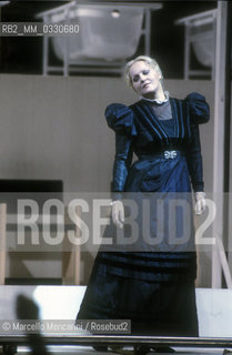 Pesaro, August 18, 1984. Rossini Opera Festival. Soprano Katia Ricciarelli as Madame Cortese in Il viaggio a Reims (The Jorney to Reims) by Gioacchino Rossini. This is the first performance of that opera staged by Luca Ronconi and conducted by Claudio Abbado, after the reconstruction of its manuscript, assumed lost, in the 1970s / Pesaro, 18 agosto 1984. Rossini Opera Festival. Il soprano Katia Ricciarelli nel ruolo di Madame Cortese ne Il viaggio a Reims di Gioacchino Rossini. E la prima rappresentazione dellopera con la regia di Luca Ronconi e la direzione dorchestra di Clauio Abbado, dopo il ritrovamento e la ricomposizione negli anni 70 del suo manoscritto che si credeva perduto - ©Marcello Mencarini/Rosebud2