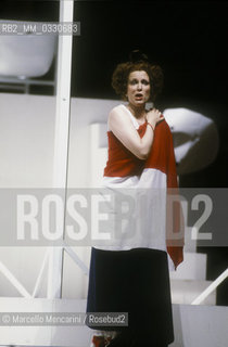 Pesaro, August 18, 1984. Rossini Opera Festival. Staging of Il viaggio a Reims (The Jorney to Reims) by Gioacchino Rossini. Soprano Lella Cuberli as Contessa di Folleville. This is the first performance of that opera, staged by Luca Ronconi and conducted by Claudio Abbado, after the reconstruction of its manuscript, assumed lost, in the 1970s / Pesaro, 18 agosto 1984. Rossini Opera Festival. Messa in scena de Il viaggio a Reims di Gioacchino Rossini. Il soprano Lella Cuberli nel ruolo di Contessa di Folleville. E la prima rappresentazione dellopera, con la regia di Luca Ronconi e la direzione dorchestra di Claudio Abbado, dopo il ritrovamento e la ricomposizione negli anni 70 del suo manoscritto che si credeva perduto - ©Marcello Mencarini/Rosebud2