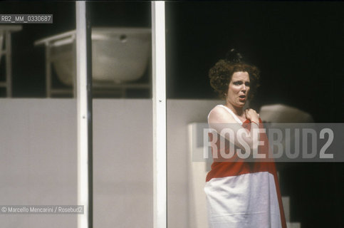 Pesaro, August 18, 1984. Rossini Opera Festival. Staging of Il viaggio a Reims (The Jorney to Reims) by Gioacchino Rossini. Soprano Lella Cuberli as Contessa di Folleville. This is the first performance of that opera, staged by Luca Ronconi and conducted by Claudio Abbado, after the reconstruction of its manuscript, assumed lost, in the 1970s / Pesaro, 18 agosto 1984. Rossini Opera Festival. Messa in scena de Il viaggio a Reims di Gioacchino Rossini. Il soprano Lella Cuberli nel ruolo di Contessa di Folleville. E la prima rappresentazione dellopera, con la regia di Luca Ronconi e la direzione dorchestra di Claudio Abbado, dopo il ritrovamento e la ricomposizione negli anni 70 del suo manoscritto che si credeva perduto - ©Marcello Mencarini/Rosebud2