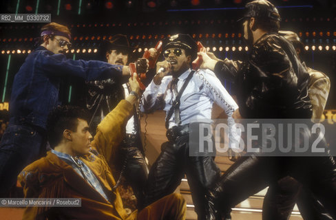 Sanremo Music Festival 1985. American disco group Village People / Festival di Sanremo 1985. Il gruppo musicale dei Village People - ©Marcello Mencarini/Rosebud2