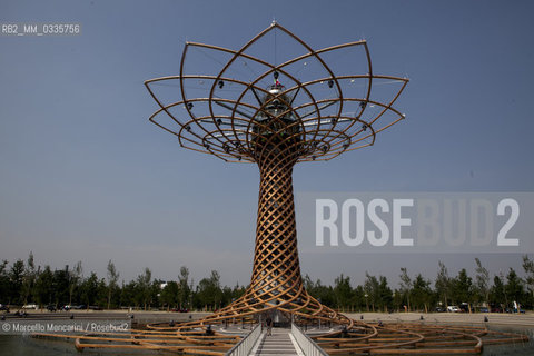 Milan Expo 2015. The Tree of Life designed by Marco Balich as symbol of the event. It is is a wood and steel scenic machine that will offer 1.200 light shows during the 6 months of Expo / Expo Milano 2015. LAlbero della vita progettato da Marco Balich, una struttura in legno e acciaio simbolo dellevento che durante i 6 mesi dellExpo produrrà 1200 show con effetti di luce - ©Marcello Mencarini/Rosebud2