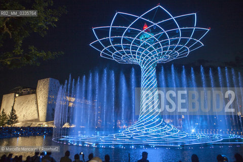 Milan Expo 2015. The Tree of Life designed by Marco Balich as symbol of the event. It is is a wood and steel scenic machine that will offer 1.200 light shows during the 6 months of Expo / Expo Milano 2015. LAlbero della vita progettato da Marco Balich, una struttura in legno e acciaio simbolo dellevento che durante i 6 mesi dellExpo produrrà 1200 show con effetti di luce - ©Marcello Mencarini/Rosebud2