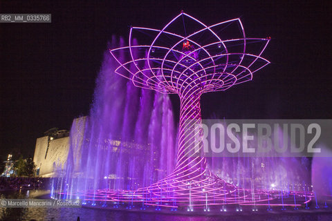 Milan Expo 2015. The Tree of Life designed by Marco Balich as symbol of the event. It is is a wood and steel scenic machine that will offer 1.200 light shows during the 6 months of Expo / Expo Milano 2015. LAlbero della vita progettato da Marco Balich, una struttura in legno e acciaio simbolo dellevento che durante i 6 mesi dellExpo produrrà 1200 show con effetti di luce - ©Marcello Mencarini/Rosebud2