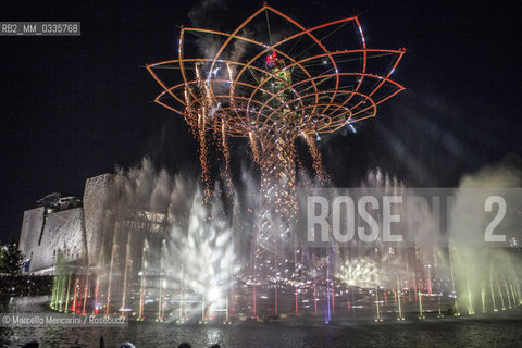 Milan Expo 2015. The Tree of Life designed by Marco Balich as symbol of the event. It is is a wood and steel scenic machine that will offer 1.200 light shows during the 6 months of Expo / Expo Milano 2015. LAlbero della vita progettato da Marco Balich, una struttura in legno e acciaio simbolo dellevento che durante i 6 mesi dellExpo produrrà 1200 show con effetti di luce - ©Marcello Mencarini/Rosebud2