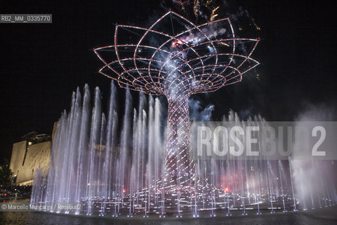 Milan Expo 2015. The Tree of Life designed by Marco Balich as symbol of the event. It is is a wood and steel scenic machine that will offer 1.200 light shows during the 6 months of Expo / Expo Milano 2015. LAlbero della vita progettato da Marco Balich, una struttura in legno e acciaio simbolo dellevento che durante i 6 mesi dellExpo produrrà 1200 show con effetti di luce - ©Marcello Mencarini/Rosebud2