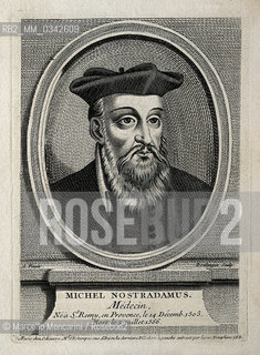 Nostradamus (Michel de Nostredame, 1503-1566). Incisione di Jean Boulanger, 1765  /  Nostradamus (Michel de Nostredame, 1503-1566). Line engraving by Jean Boulanger, 1765 - Marcello Mencarini Historical Archives
 ©Marcello Mencarini/Rosebud2