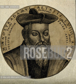 Ritratto di Nostradamus (Michel de Nostredame, 1503-1566) alletà di 59 anni, incisione  /  Portrait of Nostradamus (Michel de Nostredame, 1503-1566) at age of 59, engraving - Marcello Mencarini Historical Archives
 ©Marcello Mencarini/Rosebud2