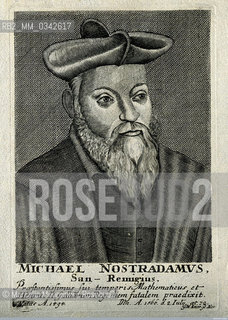 Ritratto di Nostradamus (Michel de Nostredame 1503-1566), incisione di Georg Wolfgang Knorr del XVIII secolo  /  Portrait of Nostradamus (Michel de Nostredame 1503-1566), engraving engraving of the eighteenth century by Georg Wolfganf KnorrRitratto di Nostradamus (Michel de Nostredame 1503-1566), litografia  /  Portrait of Nostradamus (Michel de Nostredame 1503-1566), lithograph - Marcello Mencarini Historical Archives
 ©Marcello Mencarini/Rosebud2