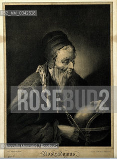 Ritratto di Nostradamus (Michel de Nostredame 1503-1566), litografia  /  Portrait of Nostradamus (Michel de Nostredame 1503-1566), lithograph - Marcello Mencarini Historical Archives
 ©Marcello Mencarini/Rosebud2