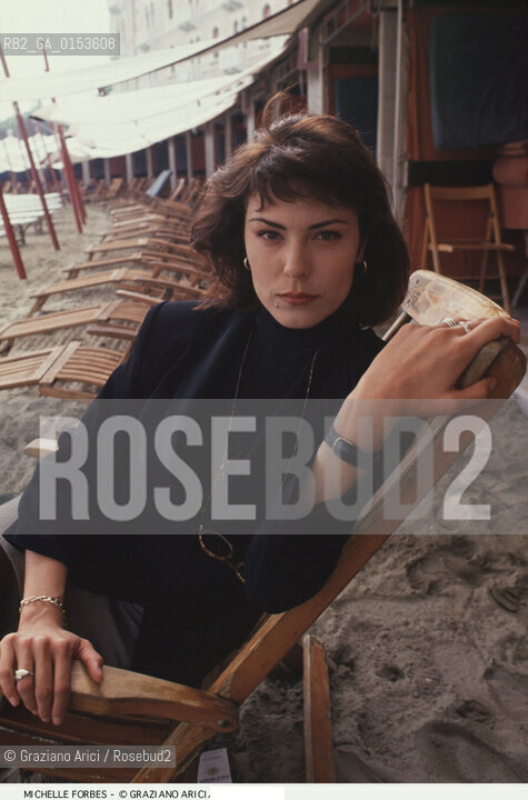 Venezia, 1993. Mostra Internazionale dArte Cinematografica. Lattrice Michelle Forbes. Cinema ritratto attrice spiaggia - Venice, 1993. Venice Film Festival. The actress Michelle Forbes ©Graziano Arici/Rosebud2