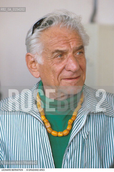 -Venezia,1989.Il direttore dorchestra Leonard Bernstein a Venezia. Musica classica direttore orchestra ritratto .-Venice,1989.Portrait of the conductor Leonard Bernstein ©Graziano Arici/Rosebud2